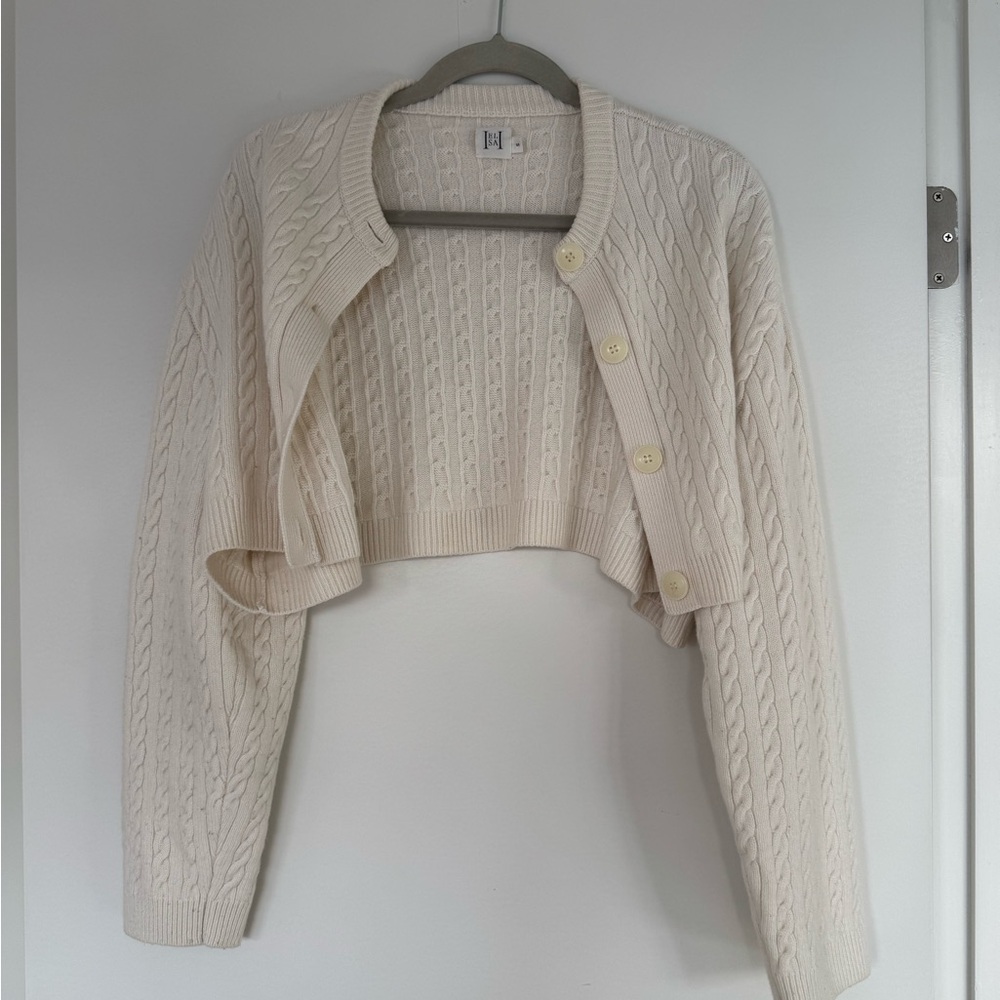 Helsa Rayssa Cable Cropped Cardigan Sweater